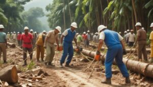 Community Collaboration: Bhabinkamtibmas and Local Authorities Clear Fallen Trees in Karangasem